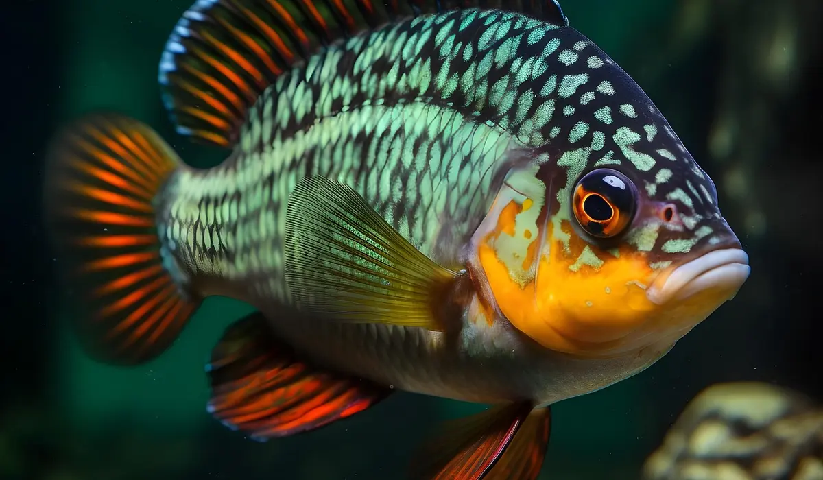 Close-up of a vibrant tropical fish in a planted aquarium, illustrating a healthy, well-maintained tank.