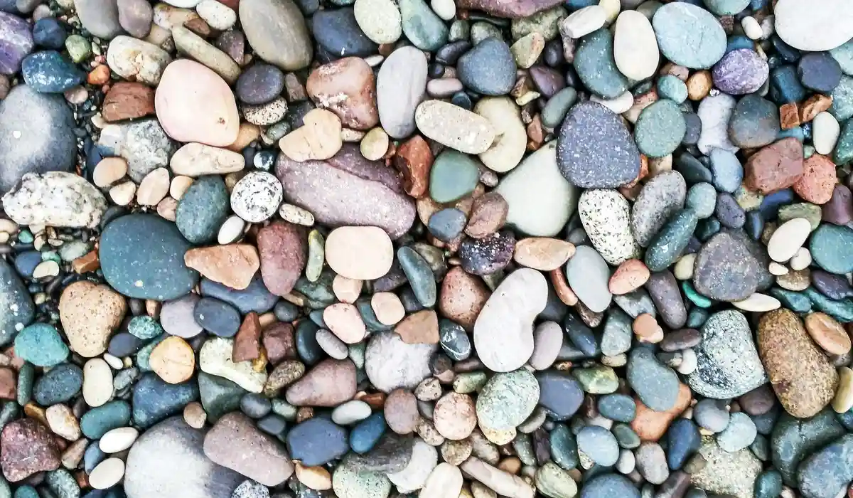 Close-up of multicolored smooth aquarium gravel stones